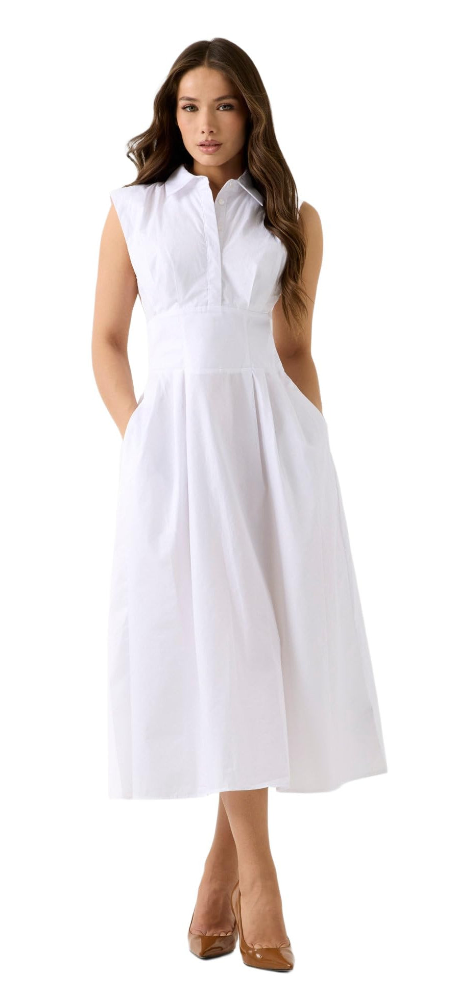 GUESS Langes Hemdkleid, Reines Weiß, 36