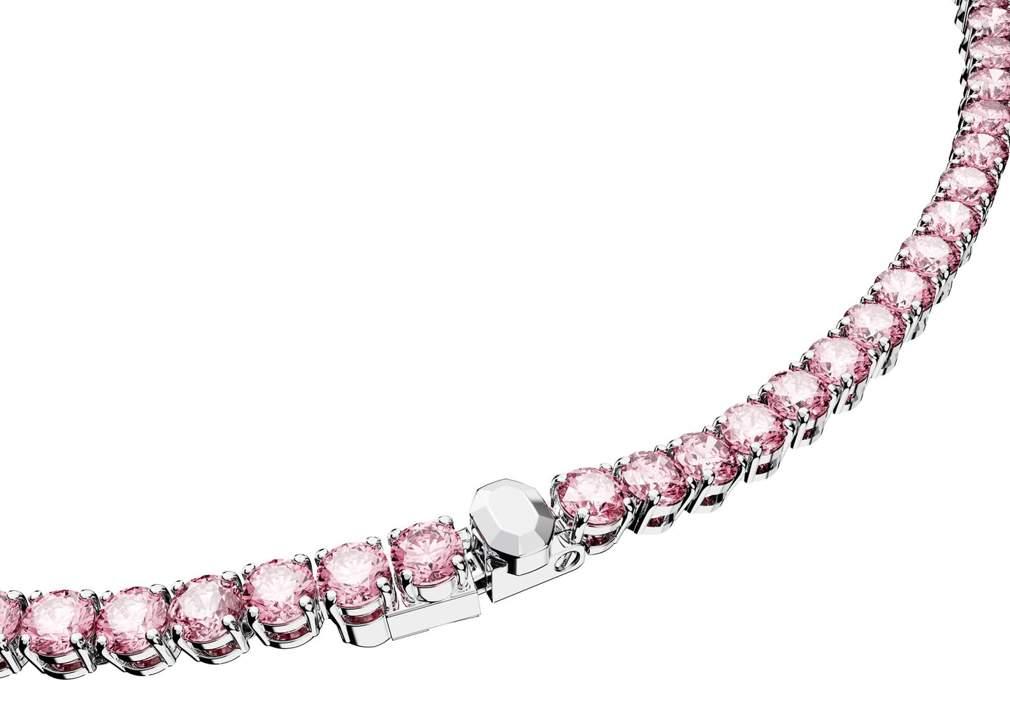 Swarovski Matrix Tennis Halskette, Rundschliff, Rosa, Rhodiniert