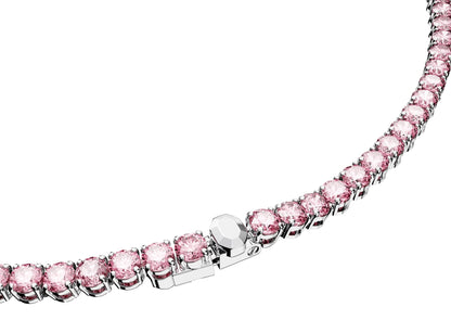 Swarovski Matrix Tennis Halskette, Rundschliff, Rosa, Rhodiniert