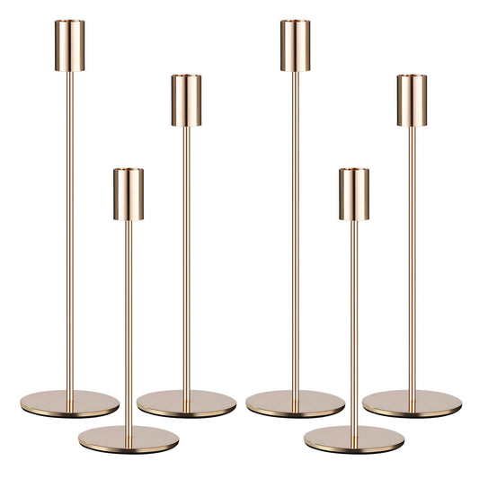 Kerzenständer 6 teiliges Set, 6 Kerzenständer Gold, Säulenförmig Kerzenhalter in 3 verschiedenen höhen. Kerzenhalter anwendbar auf Hochzeit, Coming of Age Zeremonie, Geburtstagsfeiern