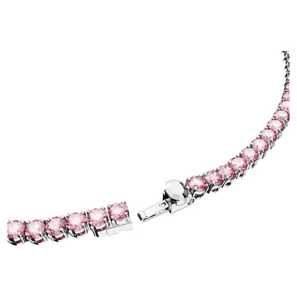 Swarovski Matrix Tennis Halskette, Rundschliff, Rosa, Rhodiniert