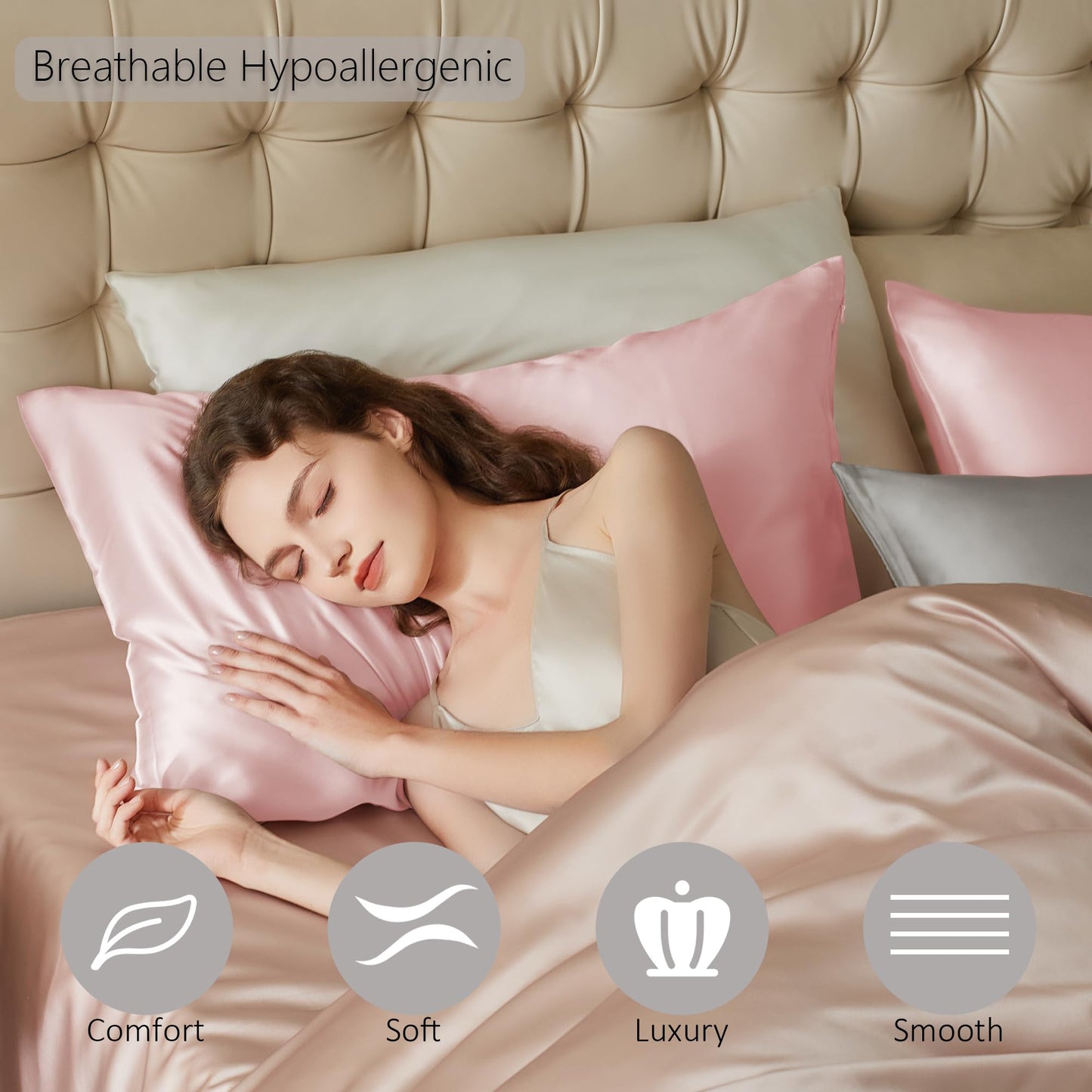 townssilk Beidseitig 100% 19mm Pure Maulbeerseide Kissenbezug für Haar und Haut Gesundheit, 1 Stück 40x80cm Größe Kissenbezug mit verstecktem Reißverschluss 600 Fadenzahl Dusty pink