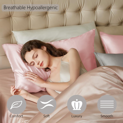 townssilk Beidseitig 100% 19mm Pure Maulbeerseide Kissenbezug für Haar und Haut Gesundheit, 1 Stück 40x80cm Größe Kissenbezug mit verstecktem Reißverschluss 600 Fadenzahl Dusty pink
