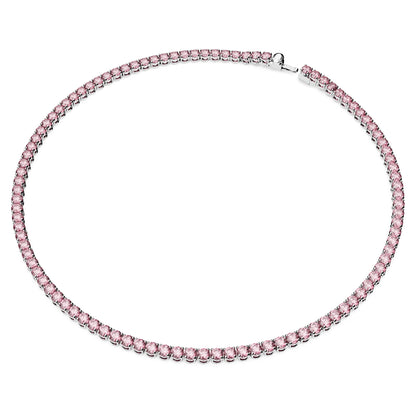 Swarovski Matrix Tennis Halskette, Rundschliff, Rosa, Rhodiniert