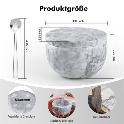 WORHE Marmor-Vorratsdose mit Deckel, Salzstreuer, Kaffeedose, Zuckerstreuer, Honigspender, Geeignet für Salz, Pfeffer, Paprika und Kräuterpulver, Schmuck, Accessoires und Heimdekor, weiß (DEN48)