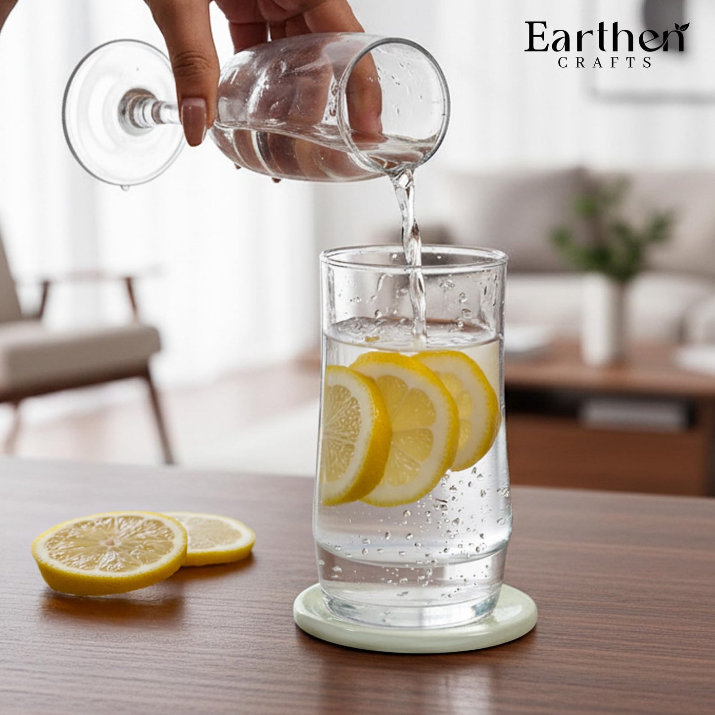 Earthen Crafts Marmor-Untersetzer, rund, handgefertigt, 8,9 cm, cremefarben, Onyx-Stein, Untersetzer für Getränke, mit Halter und Deckel, ideal für Esstisch, Couchtisch und Bürotisch, 6 Stück