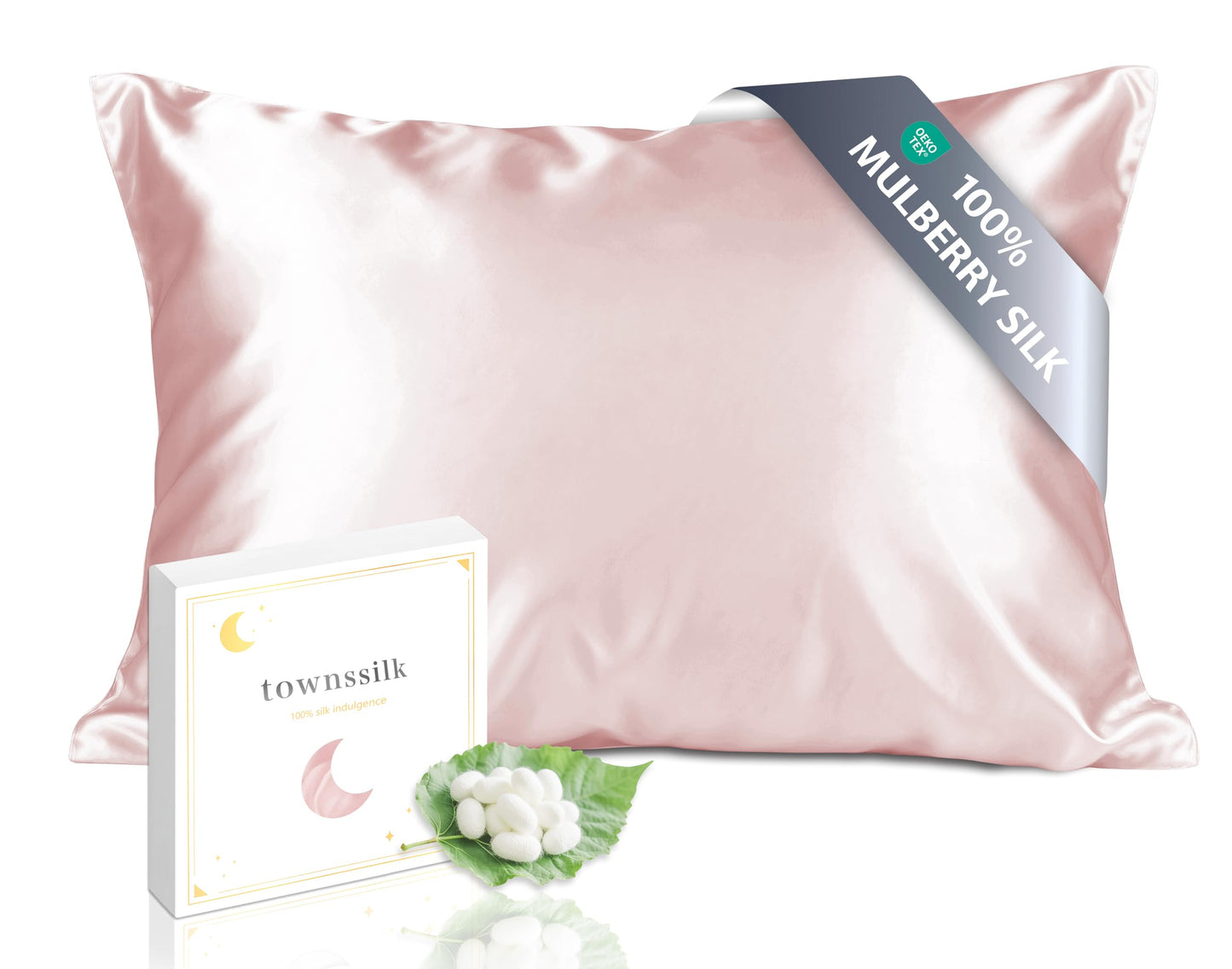 townssilk Beidseitig 100% 19mm Pure Maulbeerseide Kissenbezug für Haar und Haut Gesundheit, 1 Stück 40x80cm Größe Kissenbezug mit verstecktem Reißverschluss 600 Fadenzahl Dusty pink