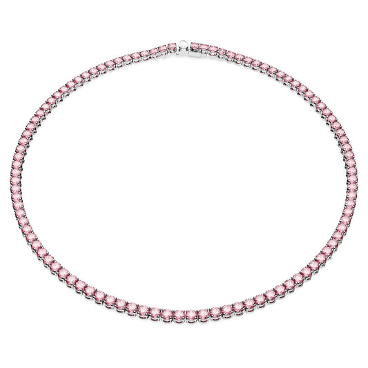 Swarovski Matrix Tennis Halskette, Rundschliff, Rosa, Rhodiniert