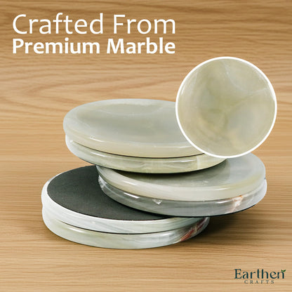 Earthen Crafts Marmor-Untersetzer, rund, handgefertigt, 8,9 cm, cremefarben, Onyx-Stein, Untersetzer für Getränke, mit Halter und Deckel, ideal für Esstisch, Couchtisch und Bürotisch, 6 Stück