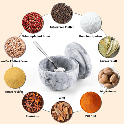 WORHE Marmor-Vorratsdose mit Deckel, Salzstreuer, Kaffeedose, Zuckerstreuer, Honigspender, Geeignet für Salz, Pfeffer, Paprika und Kräuterpulver, Schmuck, Accessoires und Heimdekor, weiß (DEN48)