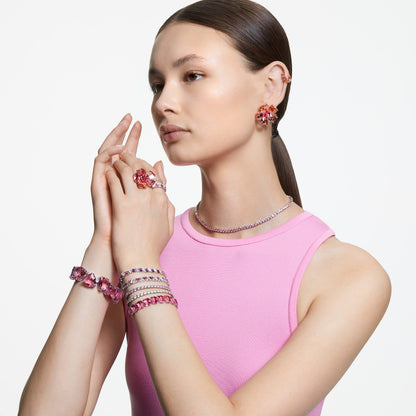 Swarovski Matrix Tennis Halskette, Rundschliff, Rosa, Rhodiniert
