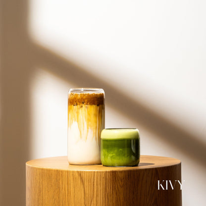 KIVY Trinkgläser 4er Set mit Glas Strohhalm - 4x 450ml - Eiskaffee & Matcha